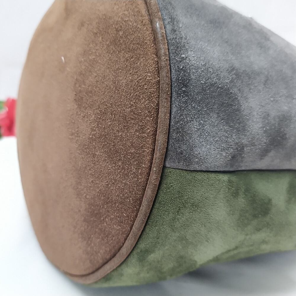 CELINE Multicolor Suede Leather Pockets Drawstring Bucket Satchel Shoulder Bag - Picture 7 of 16